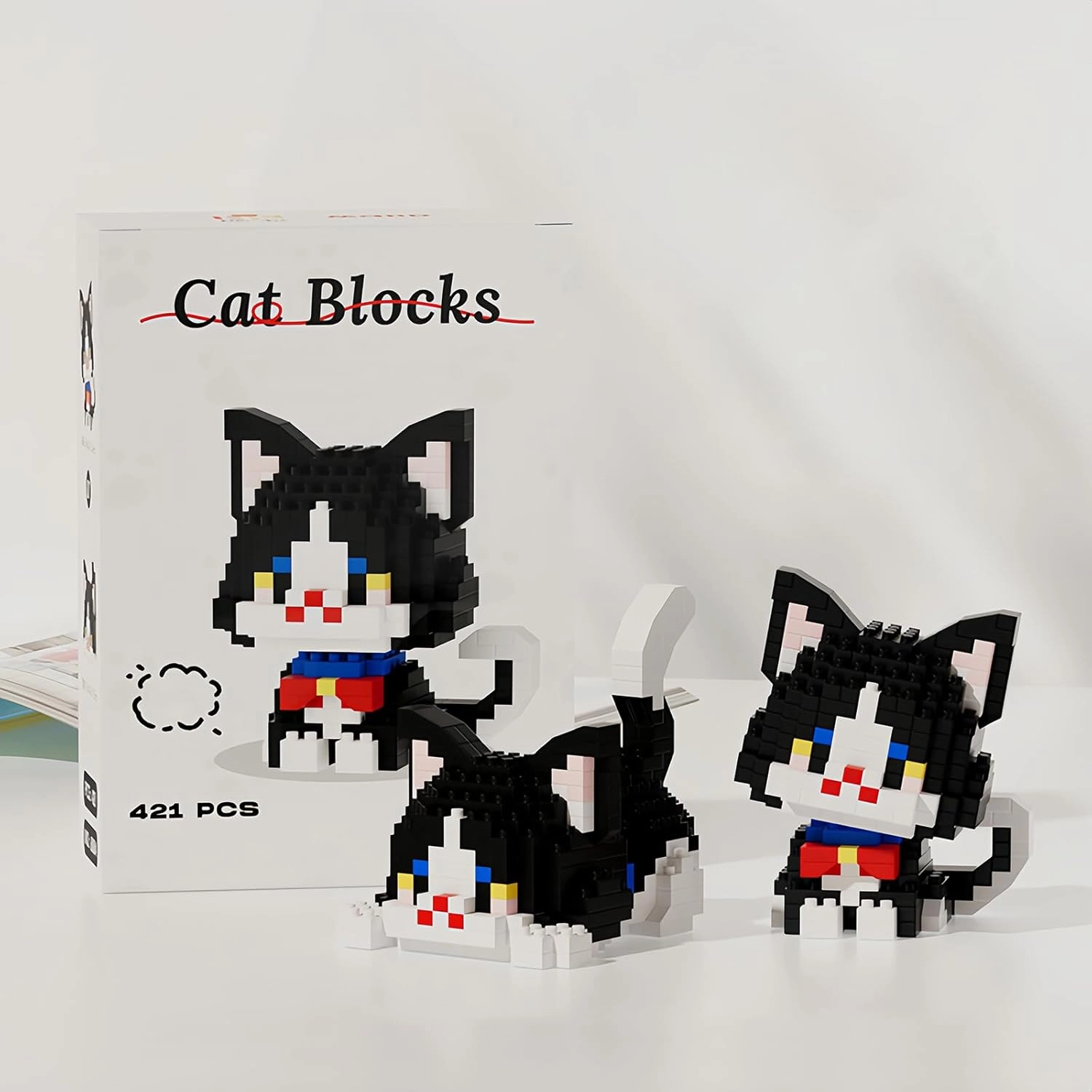 Animal Micro Building Blocks Set Mini Cat Building Toy Bricks Kits for Adult and Kids (2 in 1 Black and White cat)