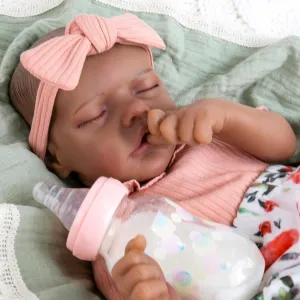 Aori Black Lifelike Reborn Baby Dolls - 18-inch Realistic Black American Girl Doll, Newborn Dolls with Feeding Toy Kit