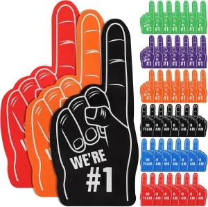 Aoriher 63 Pcs Foam Finger Set 60 Pcs 5.51'' We're Number 1 Mini Foam Finger 3 Pcs 18''Giant Foam Finger for Sport Cheer Celebration Pom Pom for Baseball Game Football Birthday Party Supplies