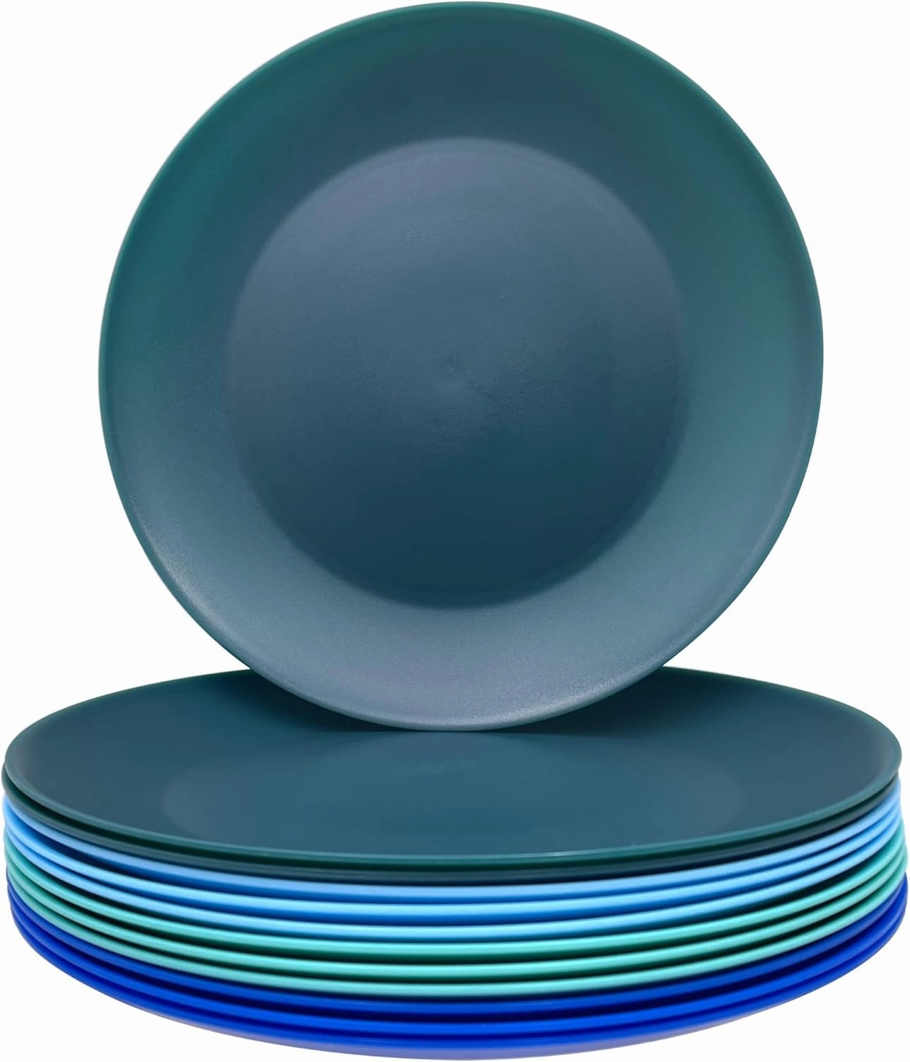 AOYITE Plastic Plates Reusable 10 inch, Unbreakable Dinner Plates set of 12, BPA Free Microwave & Dishwasher Safe Party Plate for Any Occasion, BBQ, Travel, Events (Coastal)