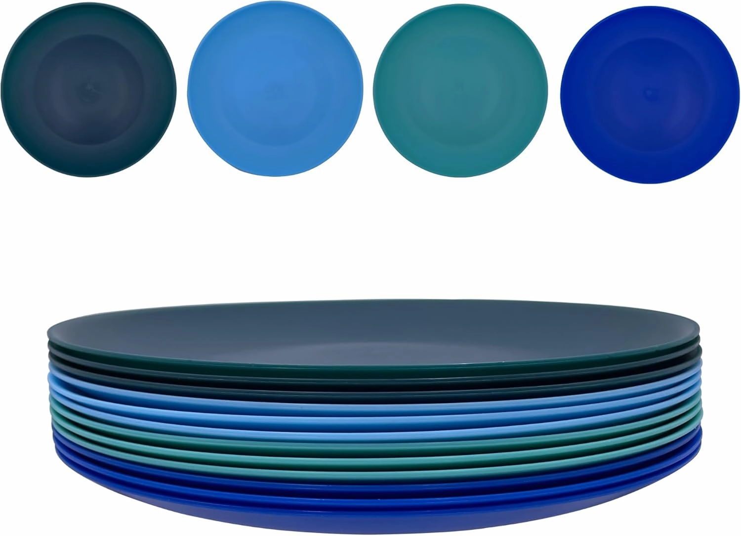 AOYITE Plastic Plates Reusable 10 inch, Unbreakable Dinner Plates set of 12, BPA Free Microwave & Dishwasher Safe Party Plate for Any Occasion, BBQ, Travel, Events (Coastal)