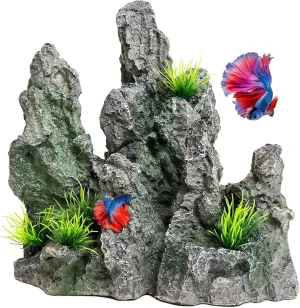 Aquarium Mountain View Stone Ornament - Rock Decor for Large Fish Tank, 8.3 Inches High