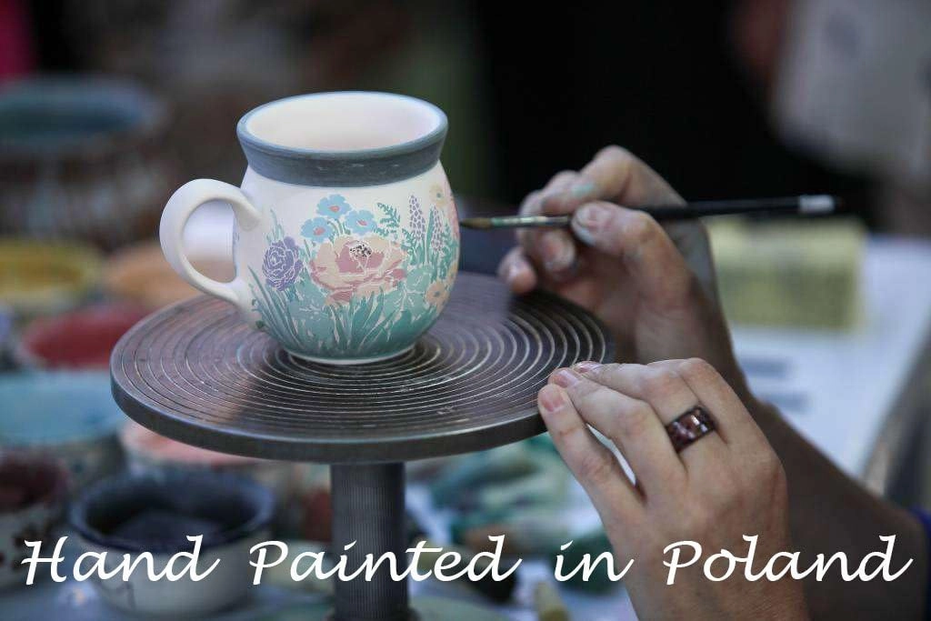 Authentic Polish Pottery Bubble Mug 12 oz Signature UNIKAT in Red-Hot Summer Design Handmade in Bolesławiec Poland by Ceramika Dalia   Certificate of Authenticity