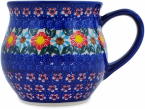 Authentic Polish Pottery Bubble Mug 12 oz Signature UNIKAT in Red-Hot Summer Design Handmade in Bolesławiec Poland by Ceramika Dalia   Certificate of Authenticity