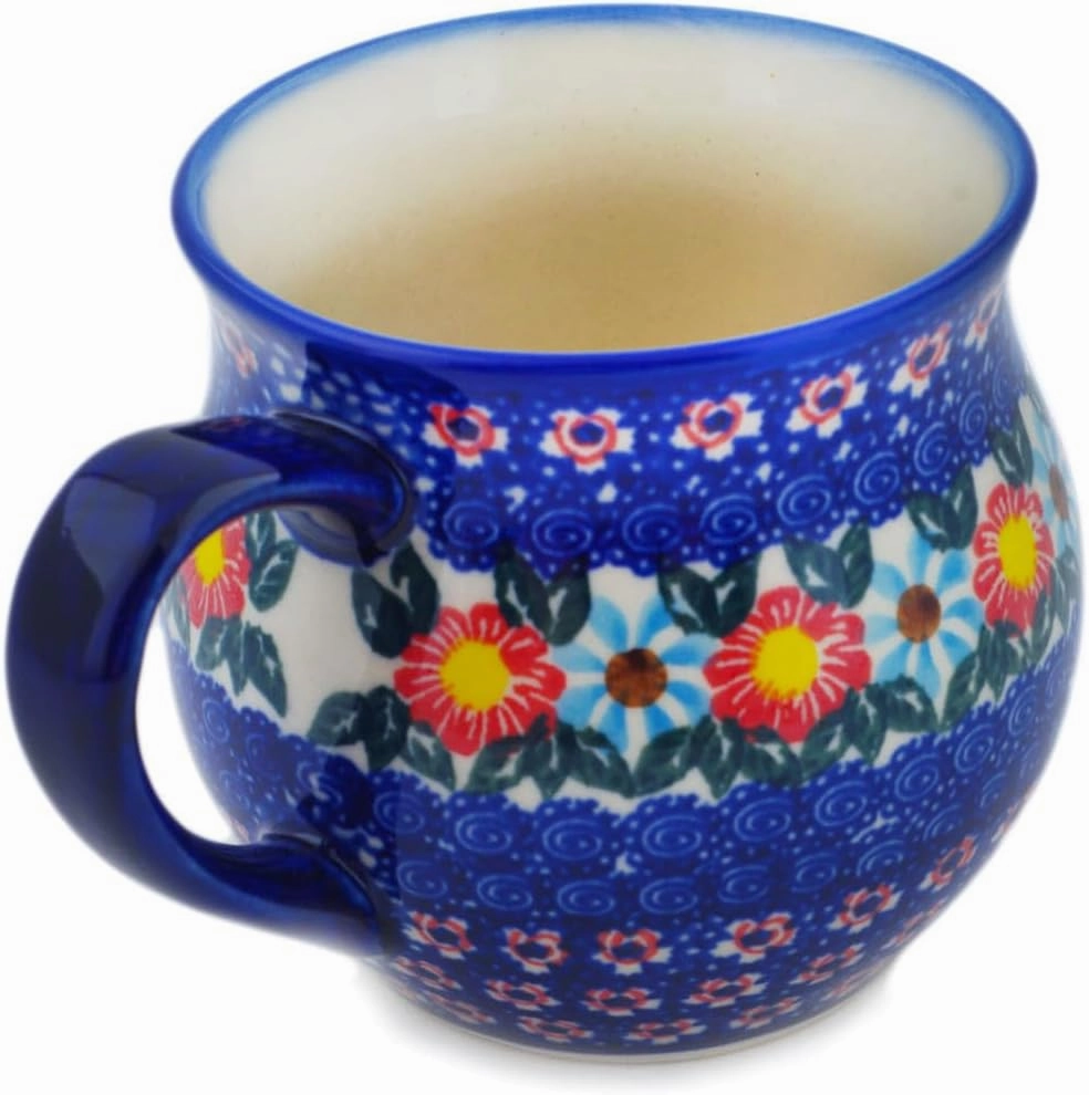 Authentic Polish Pottery Bubble Mug 12 oz Signature UNIKAT in Red-Hot Summer Design Handmade in Bolesławiec Poland by Ceramika Dalia   Certificate of Authenticity
