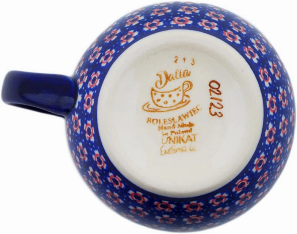Authentic Polish Pottery Bubble Mug 12 oz Signature UNIKAT in Red-Hot Summer Design Handmade in Bolesławiec Poland by Ceramika Dalia   Certificate of Authenticity