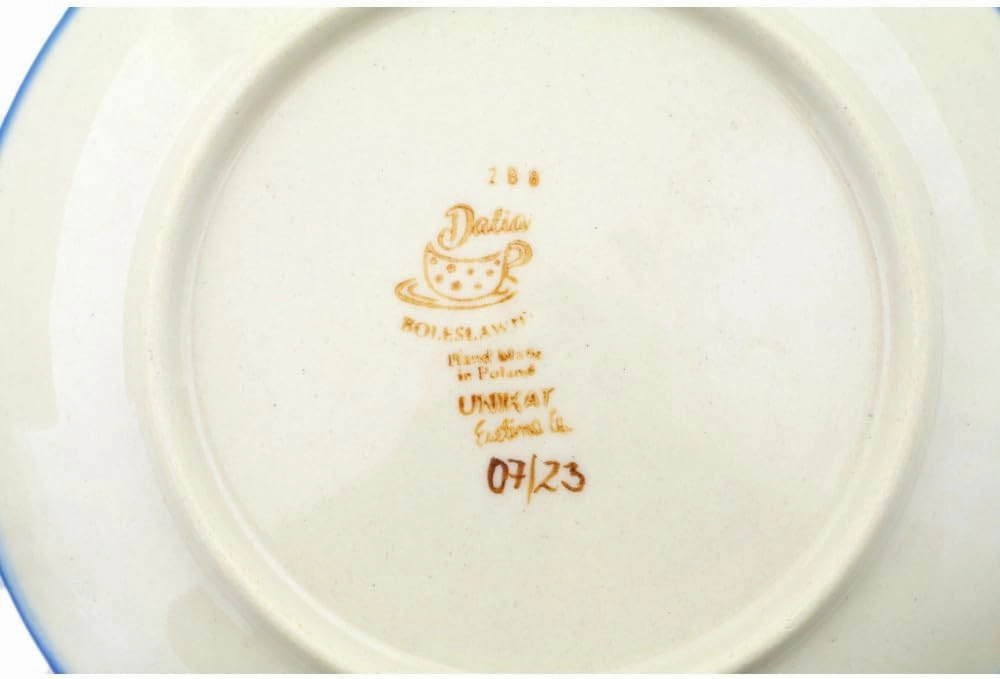 Authentic Polish Pottery Dessert Plate Signature UNIKAT in Azure Field Design Handmade in Bolesławiec Poland by Ceramika Dalia   Certificate of Authenticity