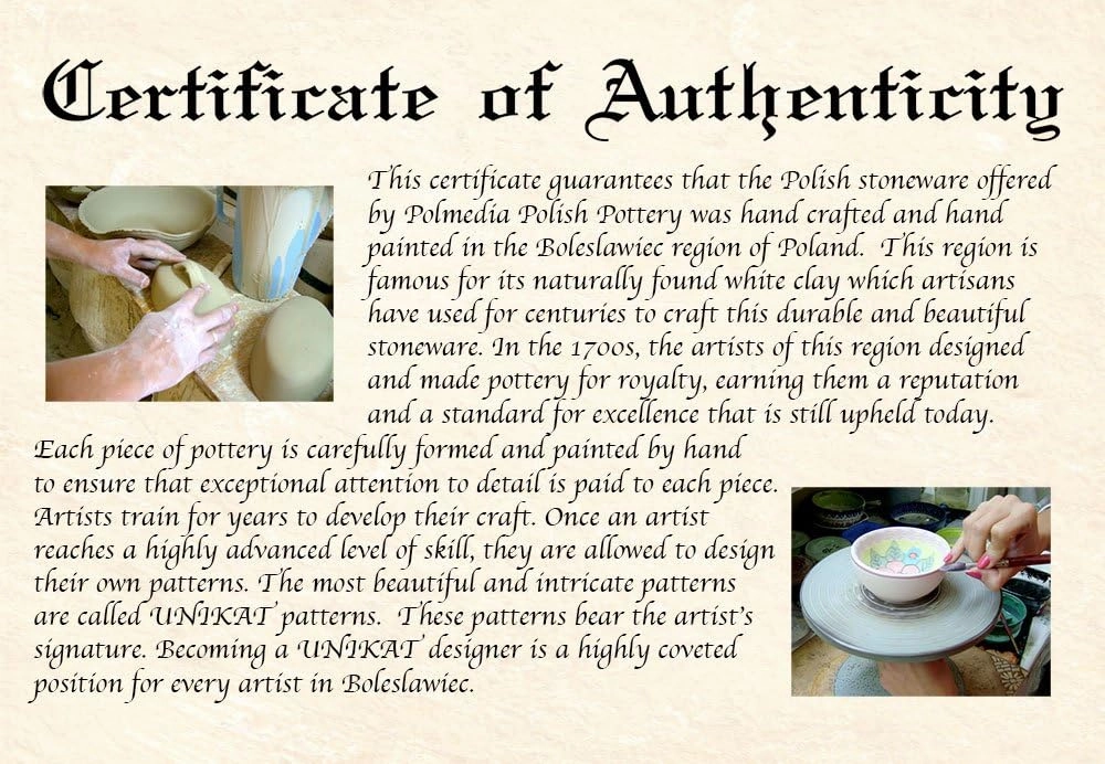 Authentic Polish Pottery Dessert Plate Signature UNIKAT in Azure Field Design Handmade in Bolesławiec Poland by Ceramika Dalia   Certificate of Authenticity