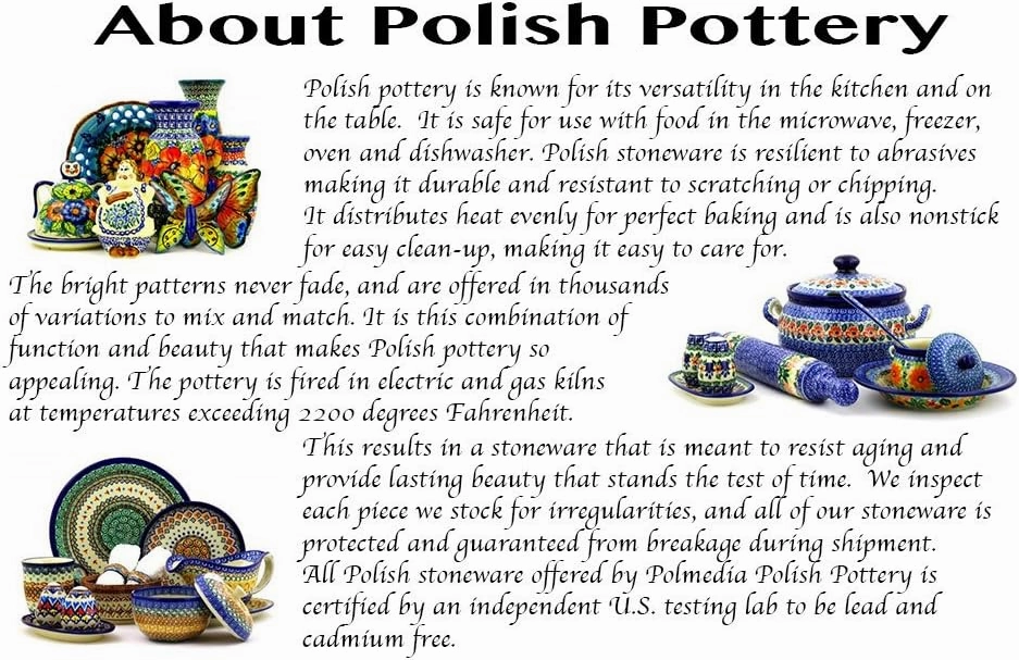 Authentic Polish Pottery Dessert Plate Signature UNIKAT in Azure Field Design Handmade in Bolesławiec Poland by Ceramika Dalia   Certificate of Authenticity