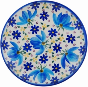 Authentic Polish Pottery Dessert Plate Signature UNIKAT in Azure Field Design Handmade in Bolesławiec Poland by Ceramika Dalia   Certificate of Authenticity