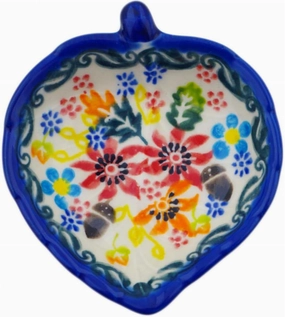 Authentic Polish Pottery Tea Bag or Lemon Plate Signature UNIKAT in Acorn Burst Design Handmade in Bolesławiec Poland   Certificate of Authenticity