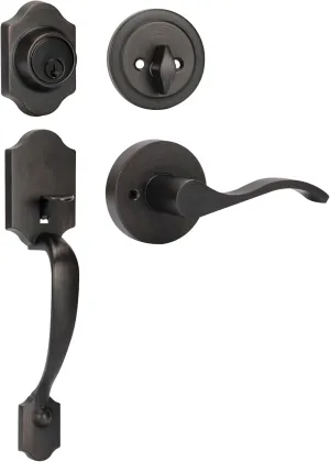 Azdele Front Door Handle and Deadbolt Set, Front Door Lock Set, Exterior Door Lock Set, Front Door Handle with Single Cylinder Deadbolt for Exterior Door, Reversible for Right&Left(Oil Bronze Classic)