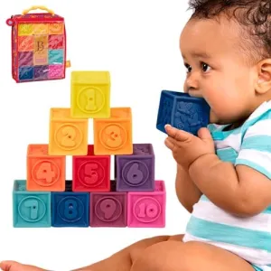 B. toys – Baby Blocks – Stacking & Building Toys For Babies – 10 Soft & Educational Blocks- Numbers, Shapes, Colors, Animals- One Two Squeeze- 6 Months  