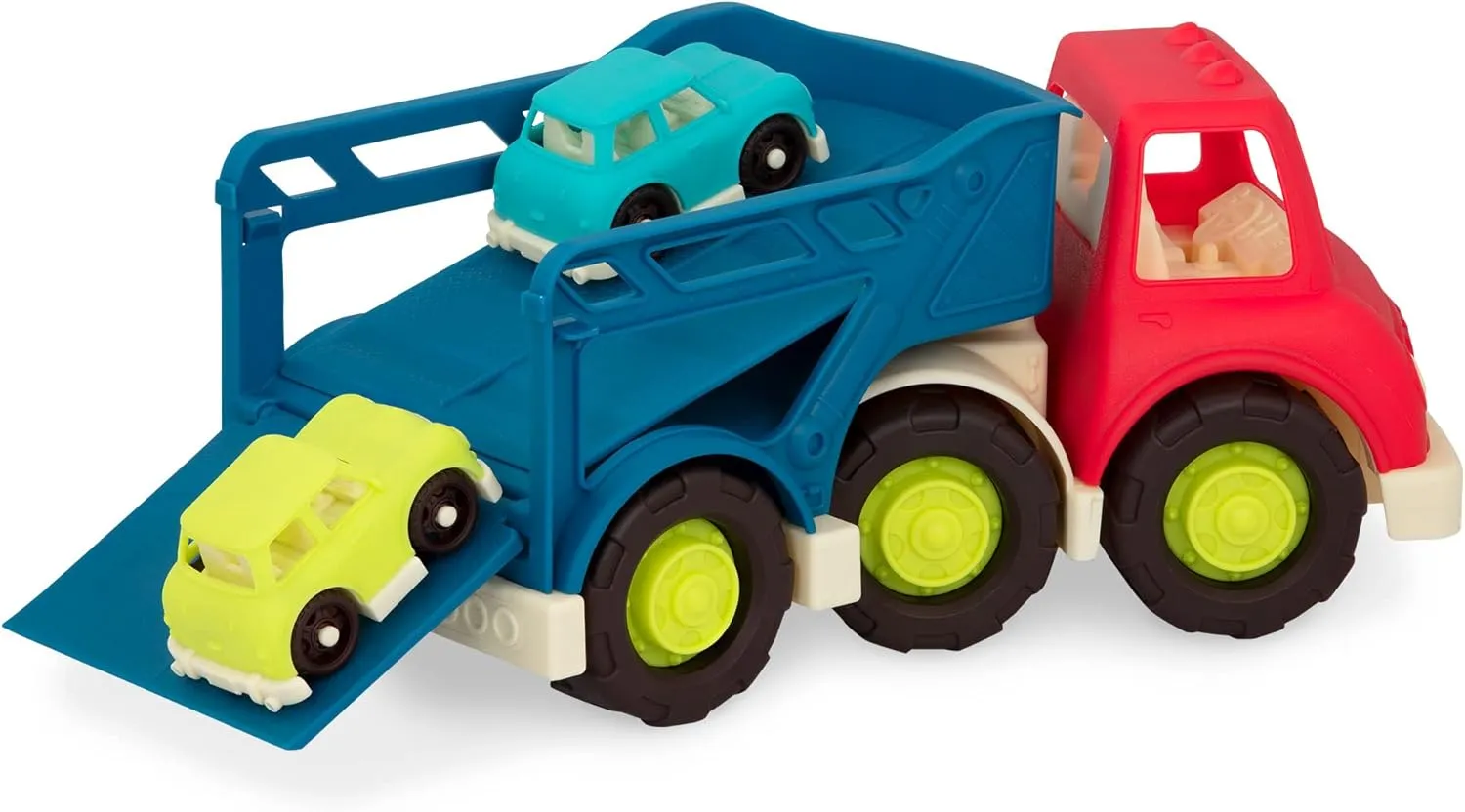 B. Toys – Car Carrier Truck – Toy Car Carrier – 2 Mini Cars – Toy Trucks for Toddlers, Kids – 12 Months   – Happy Cruisers - Car Carrier