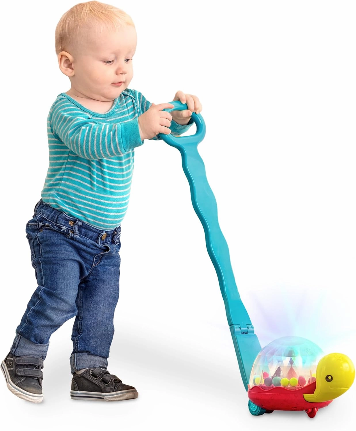 B. toys – Ball Popper & Walker – Push Toy for Baby, Toddler – Light-Up Turtle Toy for Crawling Or Walking – Removable Handle – 1 Year   – Walk ‘n’ POP!