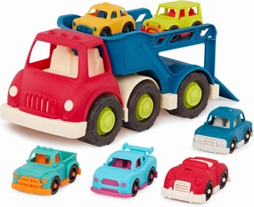 B. toys – Car Carrier Truck – Toy Car Carrier – 6 Mini Cars – Toy Trucks for Toddlers, Kids – 12 Months   – Happy Cruisers - Car Carrier