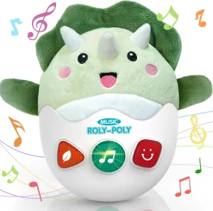 Baby Dinosaur Toys 0-3-6-12 Months, Musical Infant Toys with Light & Sounds, Soft Plush Stuffed Animal, Newborn Boys Girl 1st Birthday Shower Gift, Roly-poly Sensory Tummy Toy Easter Egg Gifts
