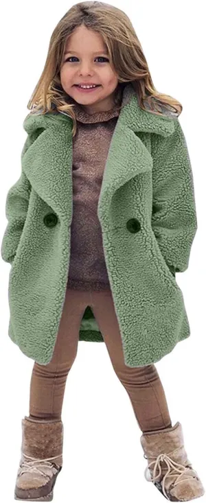 Baby Girls Faux Fur Teddy Long Coat Toddler Kids Winter Fleece Jacket Fluffy Jacket Warm Trench Outwear Overcoat