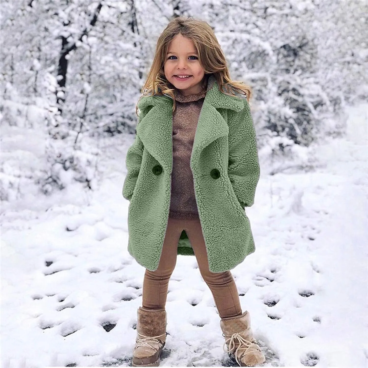 Baby Girls Faux Fur Teddy Long Coat Toddler Kids Winter Fleece Jacket Fluffy Jacket Warm Trench Outwear Overcoat