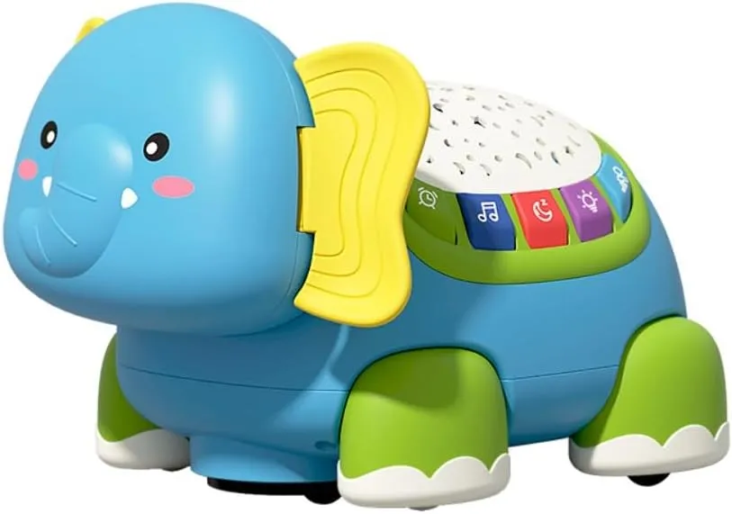Baby Musical Toys - Soft Elephant with Crawling, Light Projection, Soothing Sounds, Remote Control, and Timer for Sleep - 4 Light Colors & Music