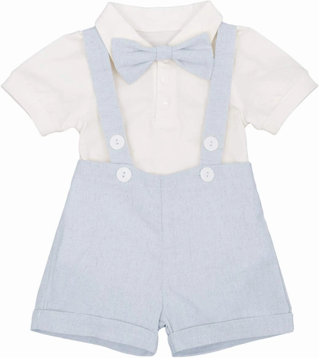 Baby Boys Formal Suit Set Short Sleeve Romper Suspenders Shorts Pants Bowtie Wedding Tuxedo Outfits Cake Smash Clothes