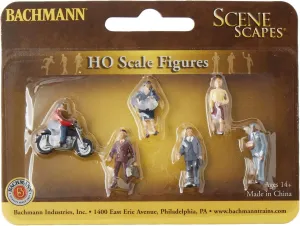 Bachmann Trains - FIGURES - CITY PEOPLE with MOTORCYCLE (7pcs/pk) - HO Scale