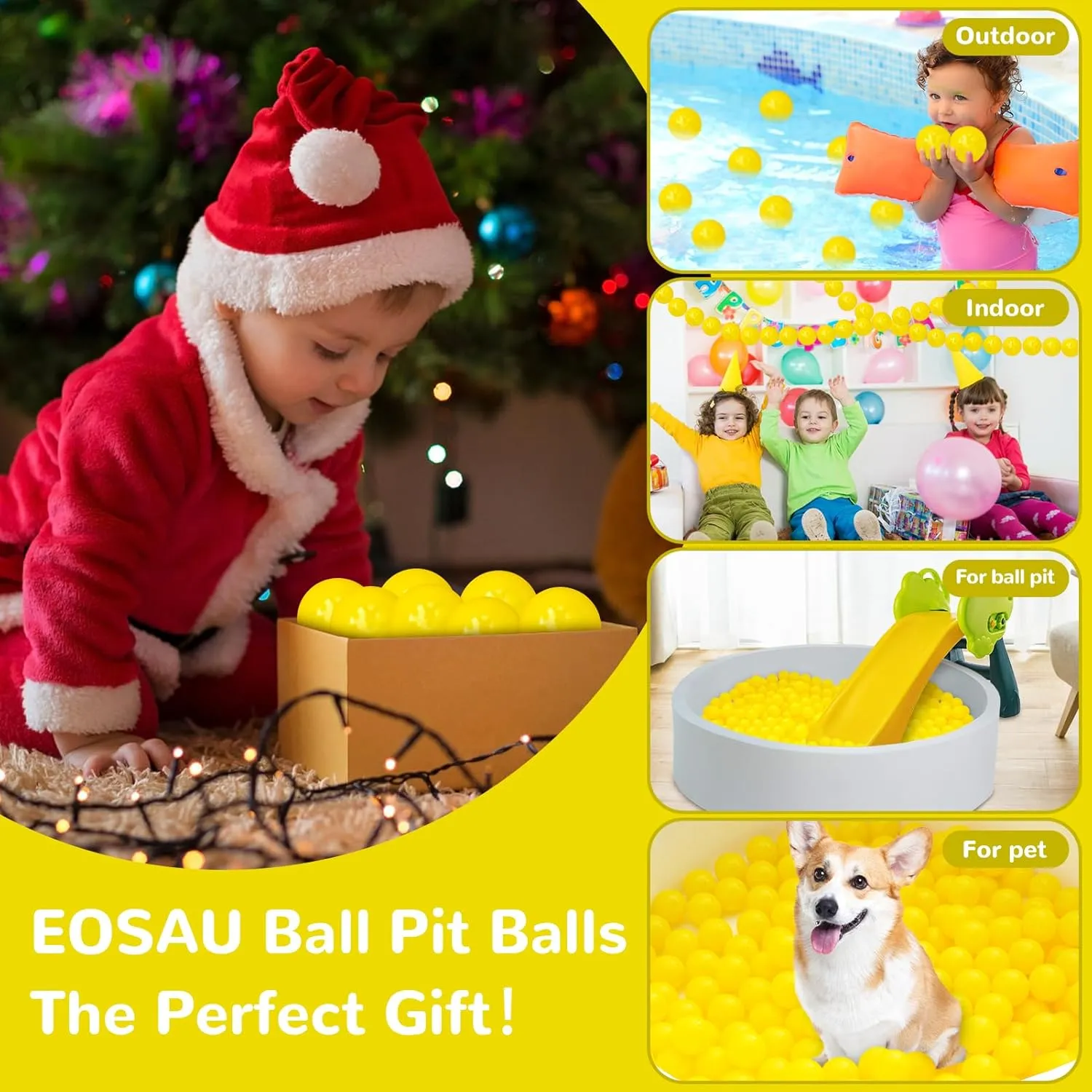 Ball Pit Balls 100 Phthalate Free BPA Free Crush Proof 2.16 Inches Plastic Balls for Ball Pit Ideal Gift for Toddlers Babies Kids Pool Water Toys Play Tent, Yellow