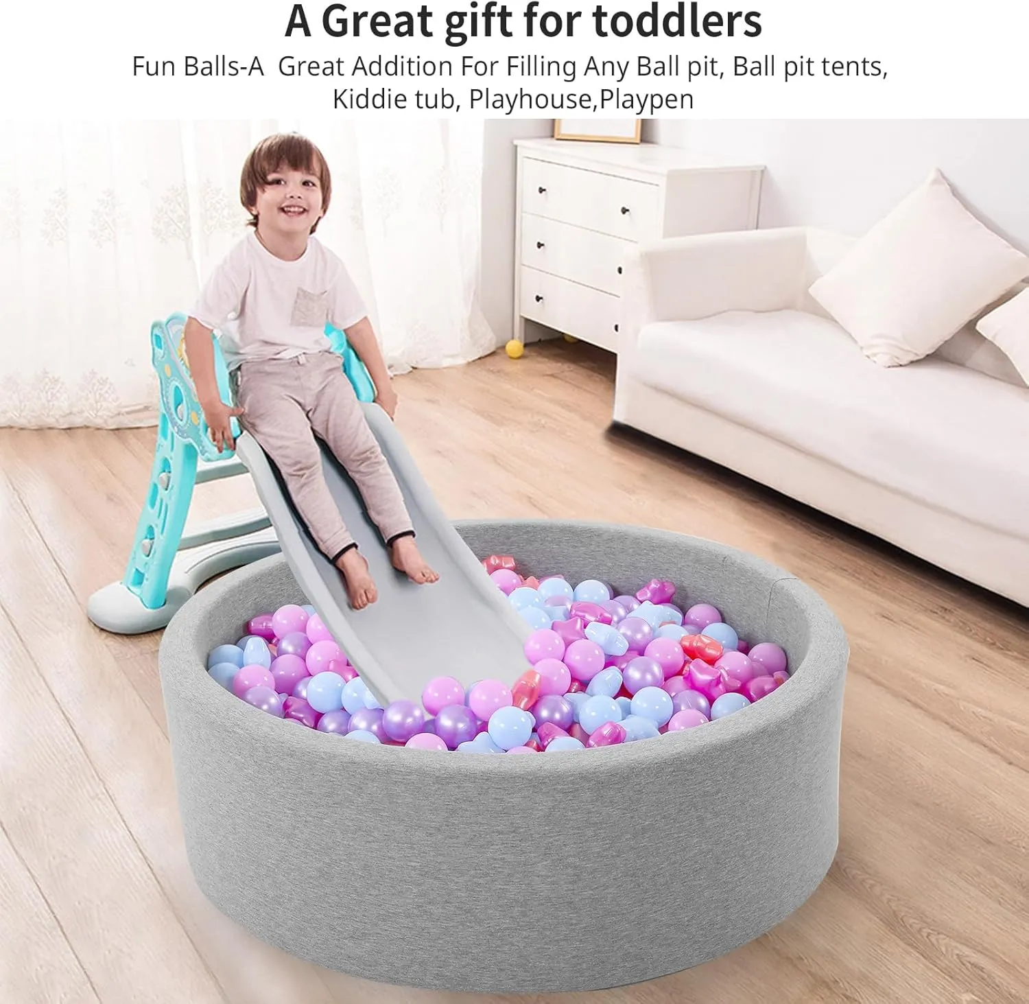 Ball Pit Balls and Stars for Ball Pits, Pack of 200 Phthalate Free BPA Free Crush Proof Plastic Toy Balls for Kids Toddlers Ball Pits, Playpen, Baby Pool, with Storage Bag Indoor Outdoor