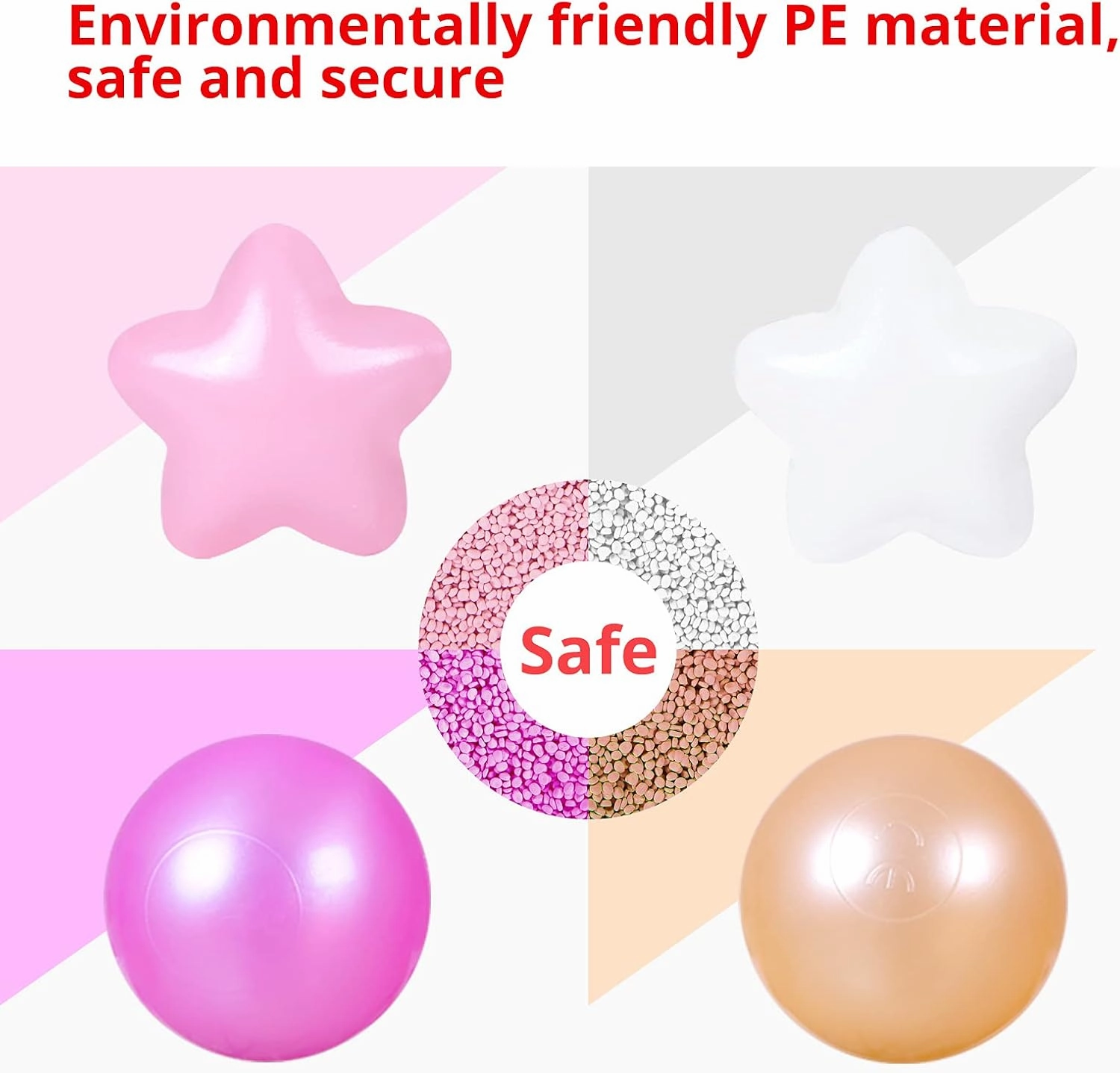 Ball Pit Balls and Stars, 100 200 500 Pieces Plastic Toy Balls for Kids Toddllers Baby Girls Ball Pits, Bounce House, Play Tent, Baby Pool Water Toys,Party Banner Props