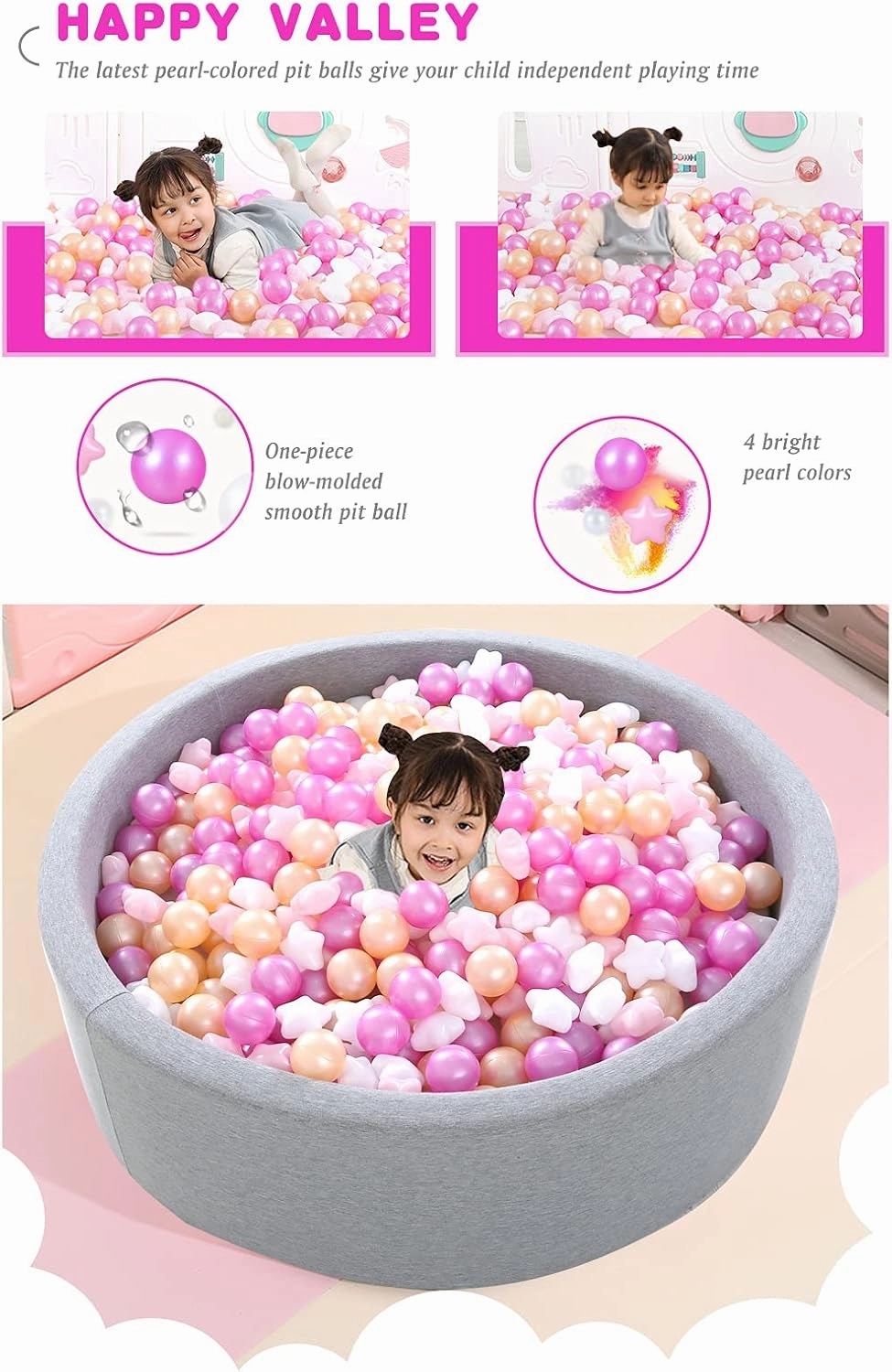Ball Pit Balls and Stars, 100 200 500 Pieces Plastic Toy Balls for Kids Toddllers Baby Girls Ball Pits, Bounce House, Play Tent, Baby Pool Water Toys,Party Banner Props