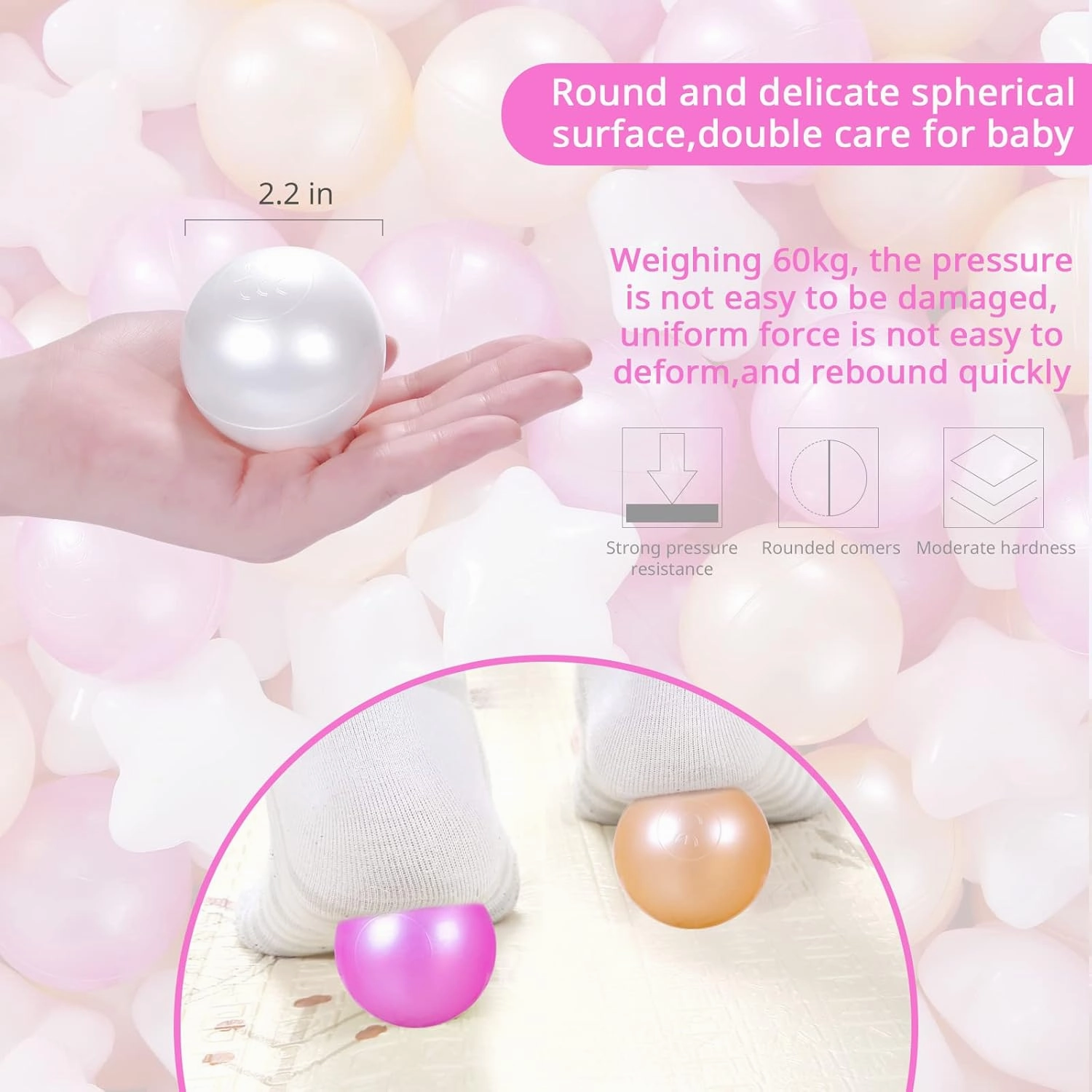 Ball Pit Balls and Stars, 100 200 500 Pieces Plastic Toy Balls for Kids Toddllers Baby Girls Ball Pits, Bounce House, Play Tent, Baby Pool Water Toys,Party Banner Props