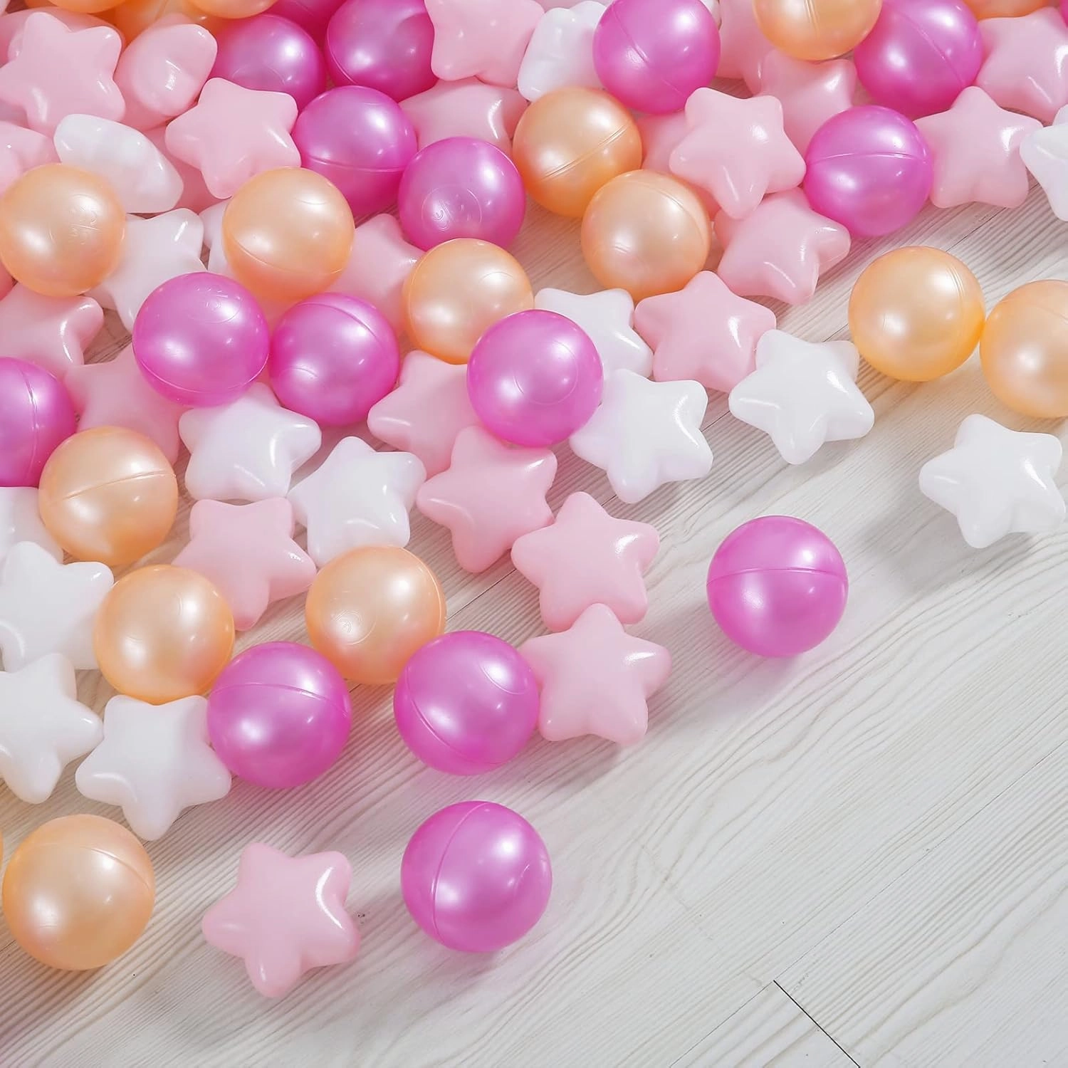 Ball Pit Balls and Stars, 100 200 500 Pieces Plastic Toy Balls for Kids Toddllers Baby Girls Ball Pits, Bounce House, Play Tent, Baby Pool Water Toys,Party Banner Props