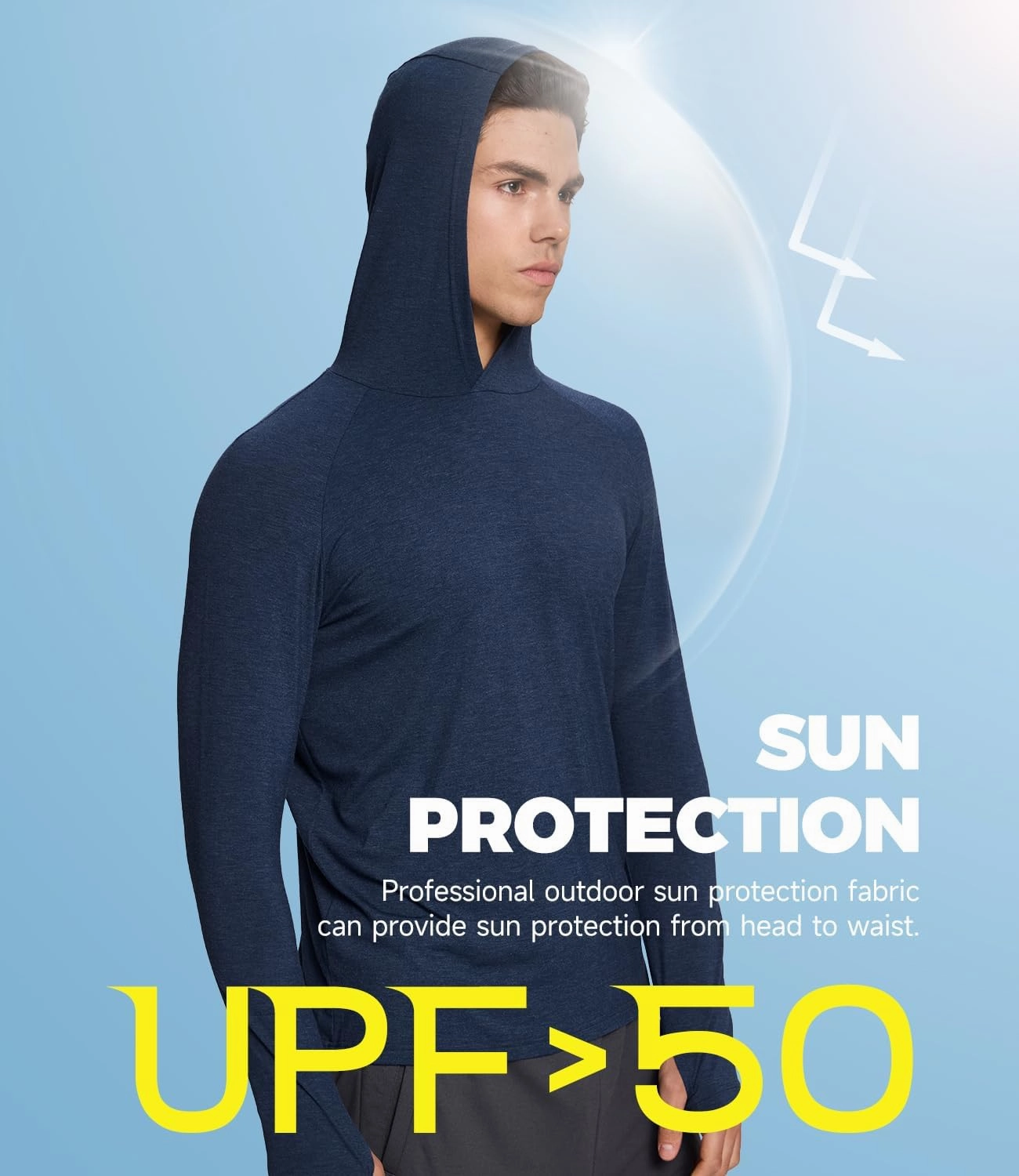 BAMBOO COOL Men's UPF 50  Athletic Hoodies Soft Lightweight Sweatshirts Long Sleeve Pullover Sun Protection Hoodie Tops