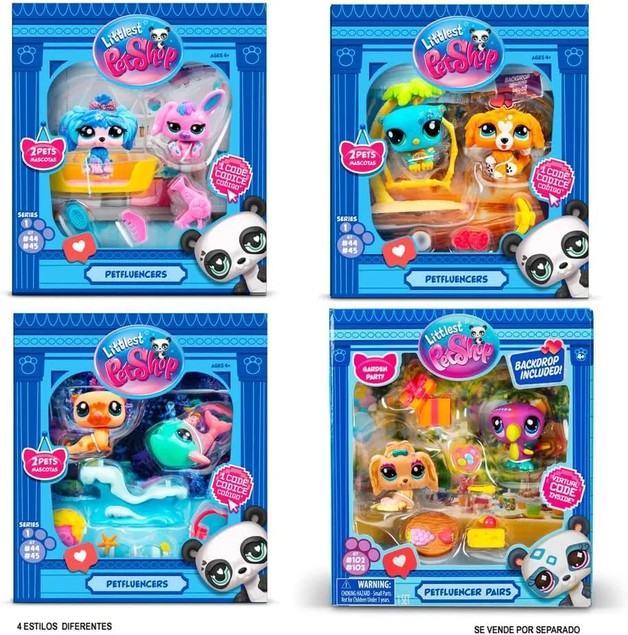 Bandai Littlest Pet Shop Petfluencer Shell-Fie Fun | Petfluencer Set Contains 2 Gen LPS Mini Pet Toys 4 Accessories 1 Backdrop 1 Collector Card And 1 Virtual Code | Collectable Toys For Girls And Boys