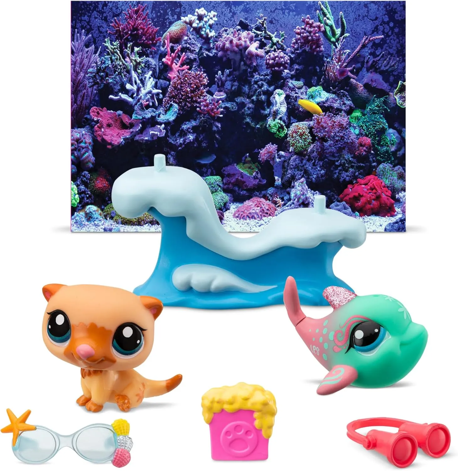 Bandai Littlest Pet Shop Petfluencer Shell-Fie Fun | Petfluencer Set Contains 2 Gen LPS Mini Pet Toys 4 Accessories 1 Backdrop 1 Collector Card And 1 Virtual Code | Collectable Toys For Girls And Boys