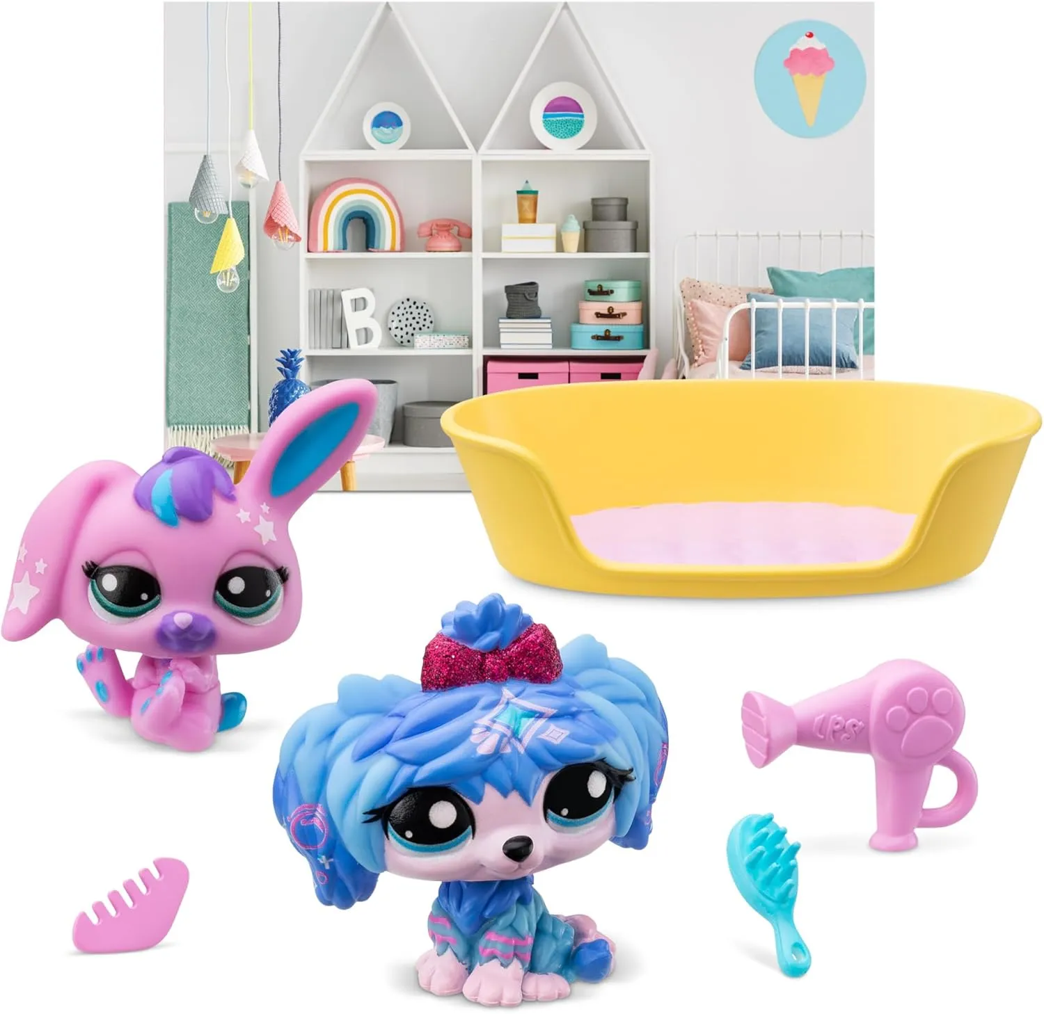 BANDAI Littlest Pet Shop Petfluencer Super Salon | Petfluencer Set Contains 2 LPS Mini Pet Toys 4 Accessories 1 Backdrop 1 Collector Card and 1 Virtual Code | Collectable Toys for Girls and Boys