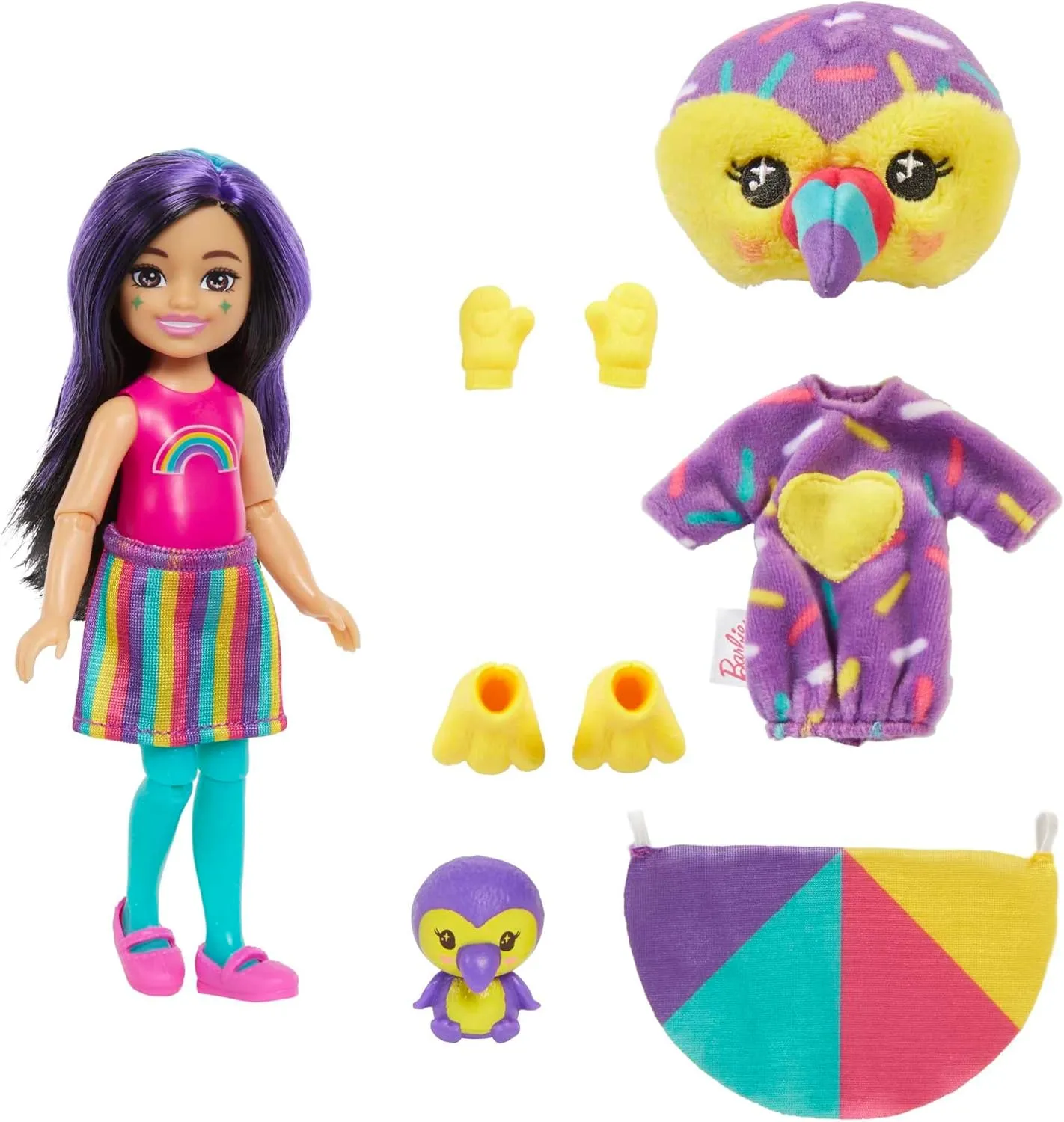 Barbie Cutie Reveal Chelsea Small Doll, Jungle Series Toucan Plush Costume, 7 Surprises Include Mini Pet & Color Change