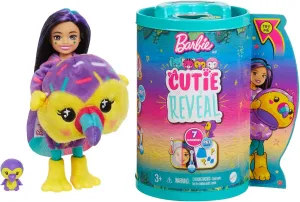 Barbie Cutie Reveal Chelsea Small Doll, Jungle Series Toucan Plush Costume, 7 Surprises Include Mini Pet & Color Change