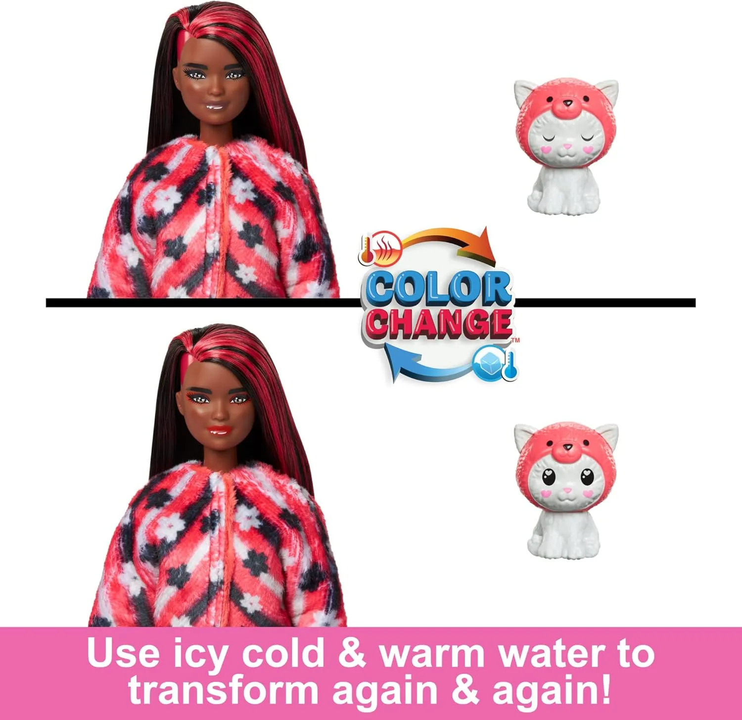 Barbie Cutie Reveal Doll & Accessories with Animal Costume & 10 Surprises Including Color Change, Kitten as Red Panda in Costume-Themed Series