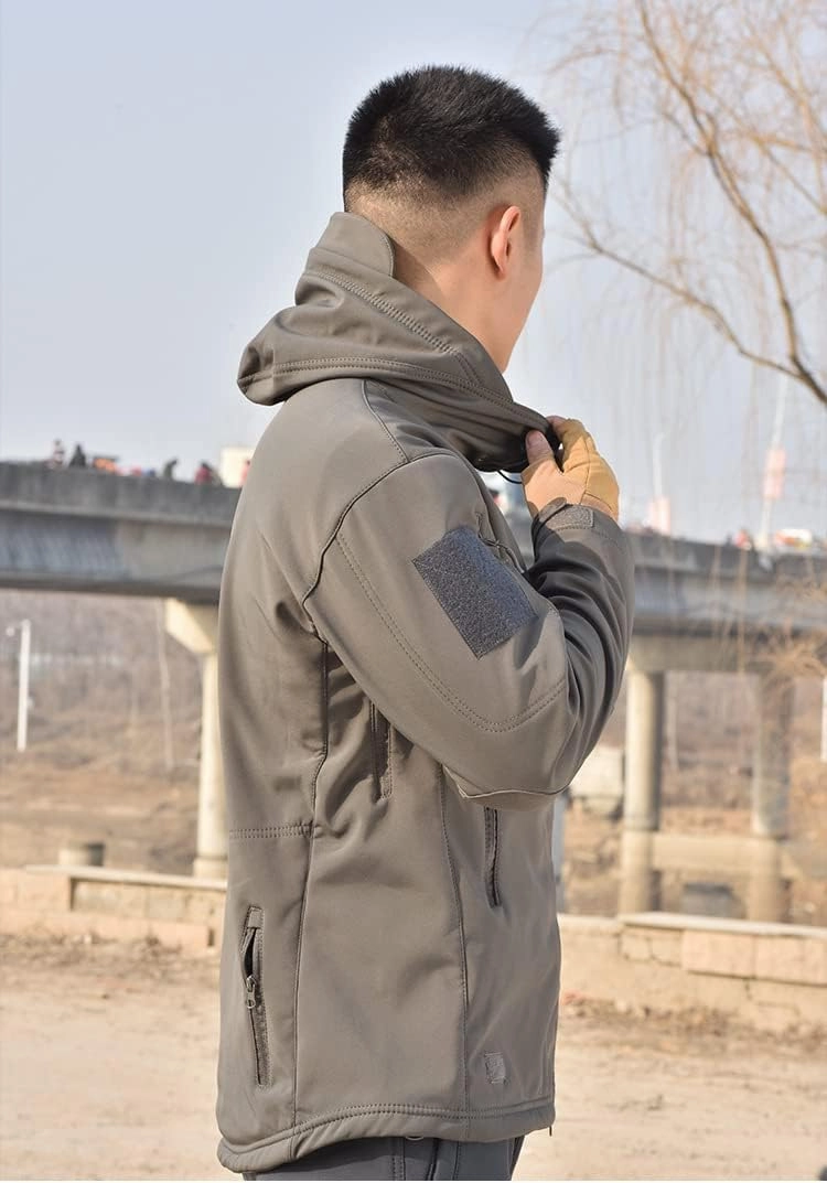 BaronHong Men's Outdoor Hiking Soft Shell Jackets Combat Hooded Coat Camping Hunting Jacket