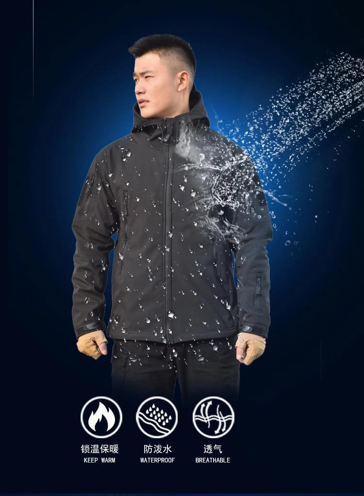 BaronHong Men's Outdoor Hiking Soft Shell Jackets Combat Hooded Coat Camping Hunting Jacket