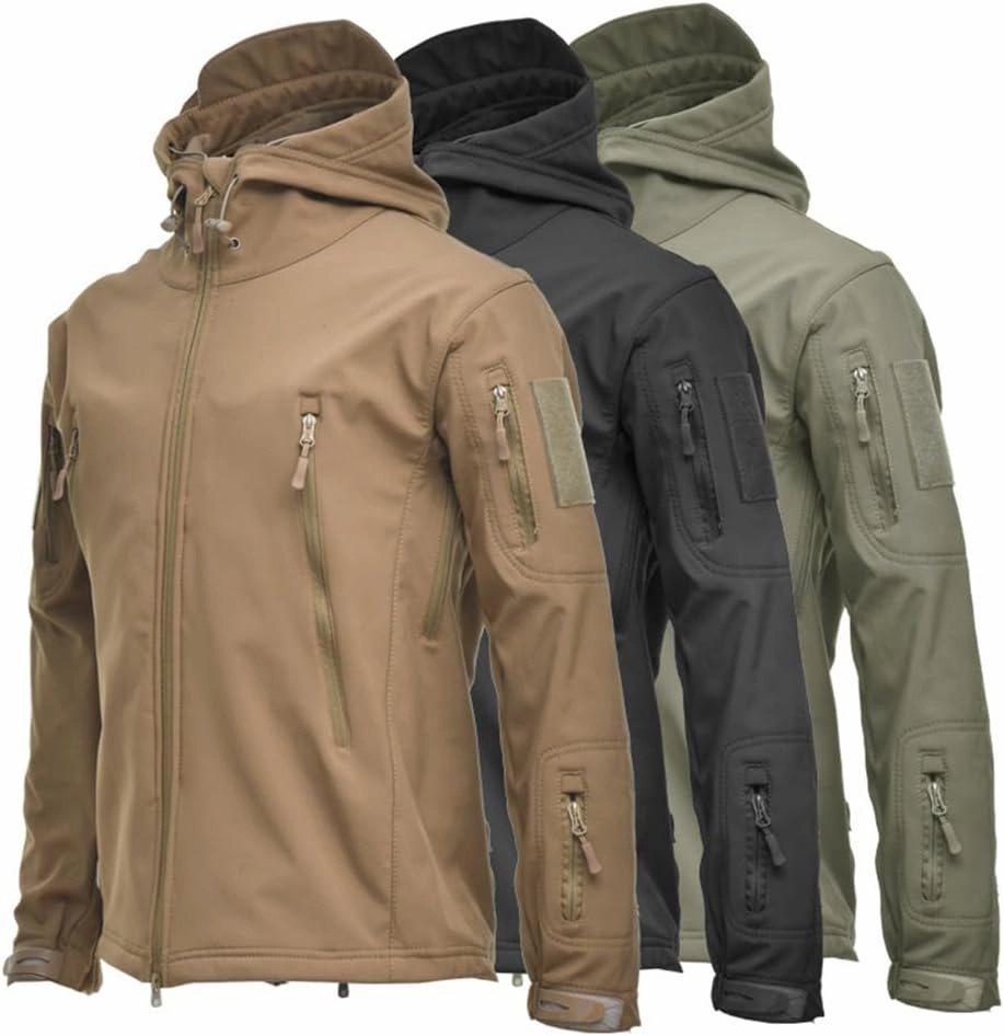 BaronHong Men's Outdoor Hiking Soft Shell Jackets Combat Hooded Coat Camping Hunting Jacket