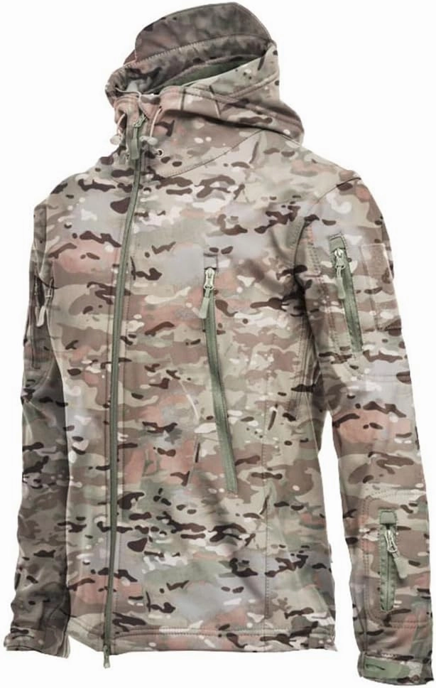BaronHong Men's Outdoor Hiking Soft Shell Jackets Combat Hooded Coat Camping Hunting Jacket