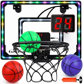 Basketball Hoop Indoor for Kids,Over The Door Basketball Hoop,LED Light Mini Basketball Hoop with 3 Balls & Electronic Scoreboard,Basketball Toys Gift for Kids 3-12 Year Old Boys Girls Teen