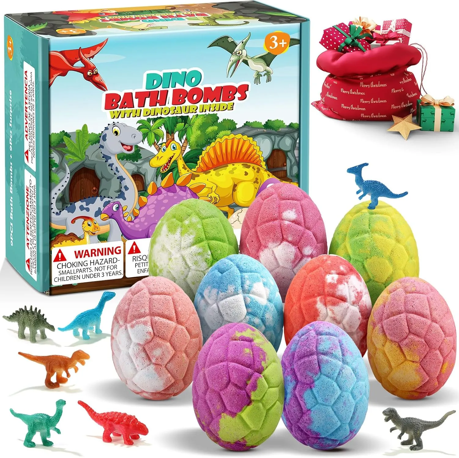 Bath Bombs for Kids with Dinosaur Toys Inside, 9 Pack Natural and Organic Dinosaur Bath Bombs Bubble Bath Gift Set, Perfect Birthday Gifts for Kids 3-12