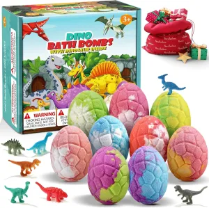 Bath Bombs for Kids with Dinosaur Toys Inside, 9 Pack Natural and Organic Dinosaur Bath Bombs Bubble Bath Gift Set, Perfect Birthday Gifts for Kids 3-12