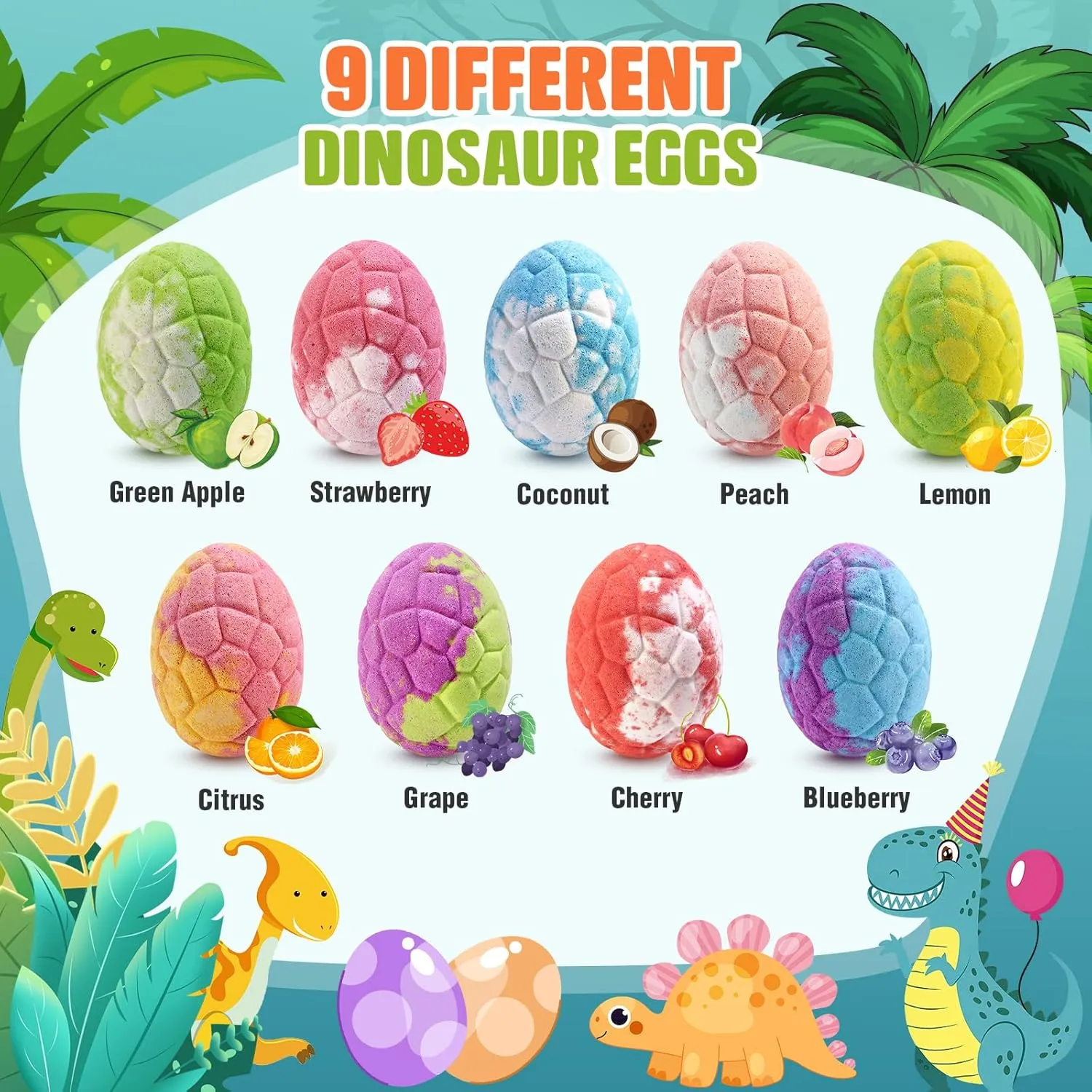 Bath Bombs for Kids with Dinosaur Toys Inside, 9 Pack Natural and Organic Dinosaur Bath Bombs Bubble Bath Gift Set, Perfect Birthday Gifts for Kids 3-12