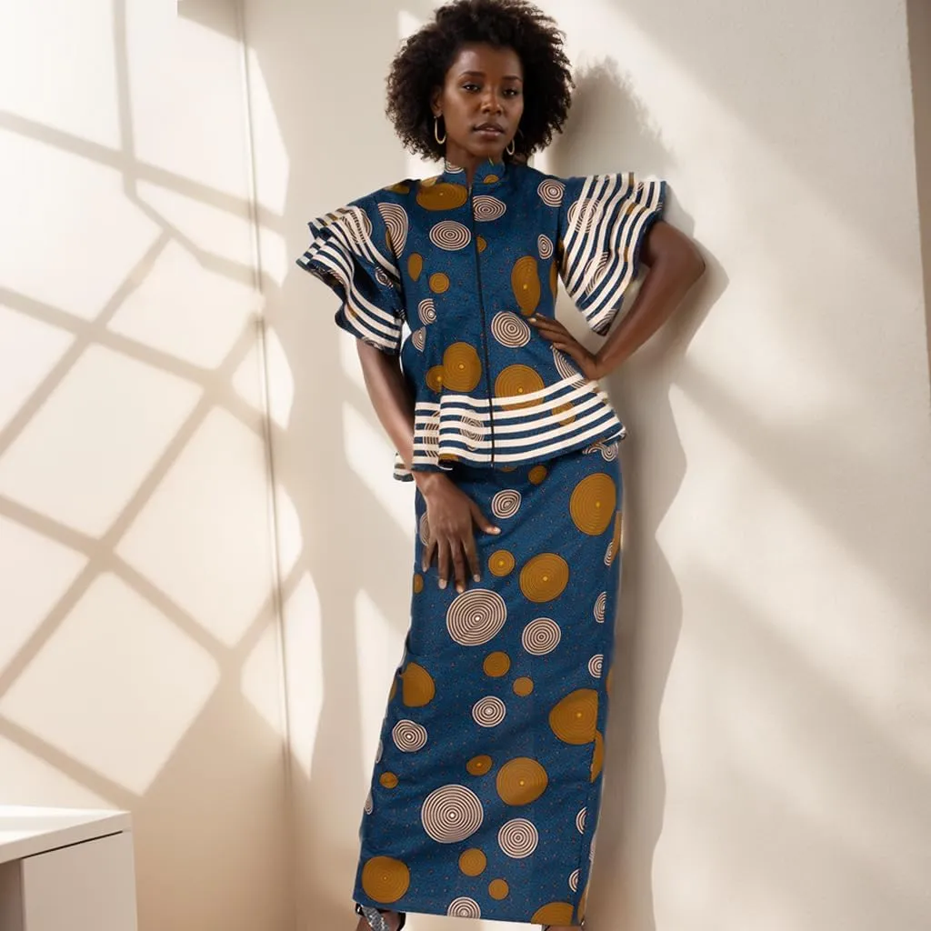 BAZINRICHE Women African Dresses Clothing Dashiki Bazin Riche Dress Women Skirt Set Print Ankara Zipper Top