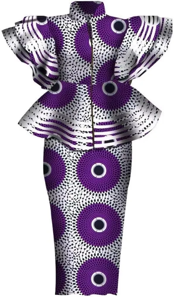 BAZINRICHE Women African Dresses Clothing Dashiki Bazin Riche Dress Women Skirt Set Print Ankara Zipper Top