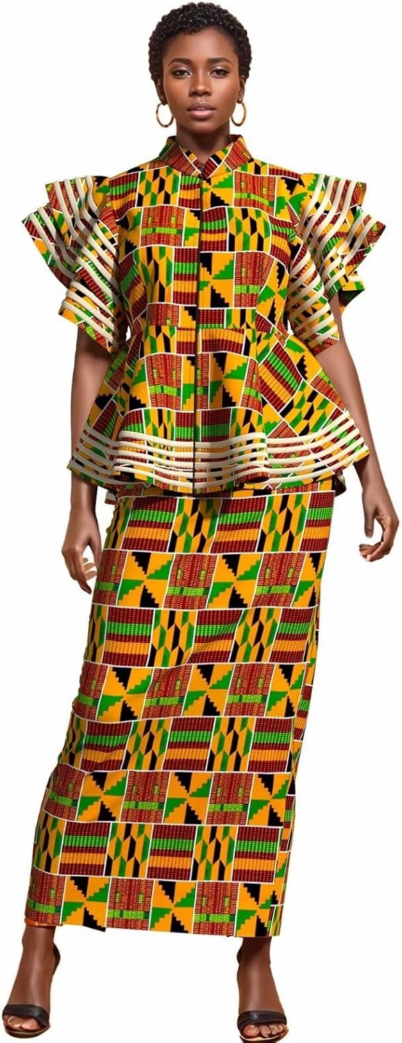 BAZINRICHE Women African Dresses Clothing Dashiki Bazin Riche Dress Women Skirt Set Print Ankara Zipper Top